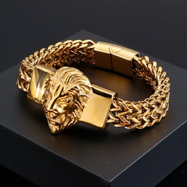Brățară placată cu aur model cap de leu